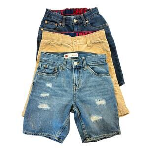 Lot of 3 Levi’s Boys Shorts Size 8 Light & Dark Denim Tan Cargo Adjustable Waist